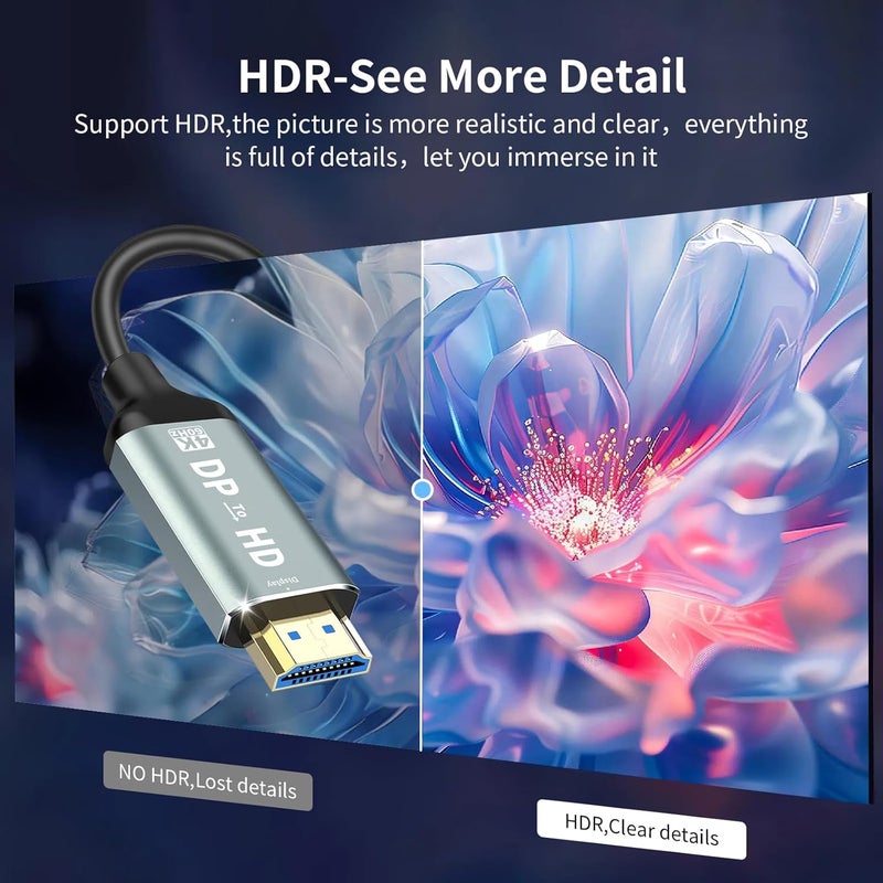 MaxRenard 4K DisplayPort to HDMI Cable | DP1.2 to HDMI 4K 60Hz Audio-Video Sync | SR Anti-Break, Compatible with Dell HP, for HDTV/Monitor/Projector/PC 6FT - Image 5